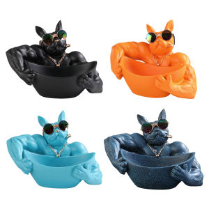 【New Arrival】 Cute Bulldog Key Holder Figurine with Storage Box Resin Decor for Study Room Home Decor