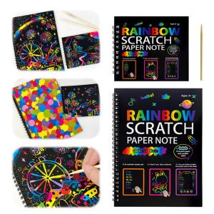 DIY Rainbow Scratch Paper Note Childrens Art Book Black Neon Color Drawing Card - Creative Kids Art Activity Book