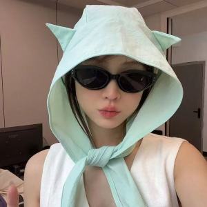 Mũ Che Nắng Chống Tia UV Cho Nữ Mùa Hè 2024 Mũ Che Nắng Tai Thỏ Dễ Thương Nhanh Khô Có Dây Buộc Che Chắn Tai Mũ Đi Chơi