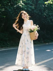 CHANGTONG | Art Student Bright and Soft Style Super Beautiful Waist-Cinching Slim Fit Maxi Dress