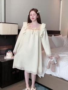 ชุดนอนใหญ่พิเศษ40-110กก. สำหรับผู้หญิงชุดเสื้อใส่อยู่บ้านสไตล์เจ้าหญิงหวานชุดนอนผ้าไหมแขนสั้นยาวน่ารักสำหรับฤดูใบไม้ร่วงฤดูหนาว