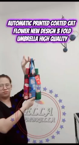 (ELLA SHOP) 3 fold Pasio Automatic Printed Coated Cat Flower New Design Umbrella High Quality