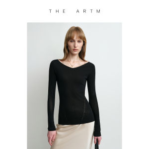 THE ARTM | Sun Protection V-Neck Shift Stitches Fitted Long Sleeve Shirt Women