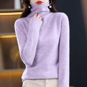 Pure Wool High Collar Sweater Womens Loose Knitted Cashmere Shirt Autumn Winter Warm Base Layer Stackable Neck Design