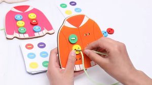 Montessori Wooden Educational Toy Fine Motor Skills Toys Lacing Beads Threading Board Color Matching Clothes Sew Buttons