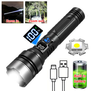 High Strong Power Led Flashlights 2000LM Tactical Torch with Display Light USB Charging Camping Fishing Emergency Zoom Lantern