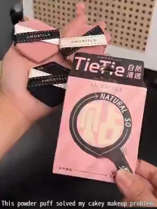 AMORTALS TieTie Air Cushion Puff Makeup Set Box - Double-Sided Cushion Puff for Wet Dry Application - Natural Softness - Sticker Powder Puff for Eyes Nose and Concealer
