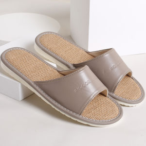 Japanese Style Leather Slippers for Men And Women Anti-Slip Linen Home Slippers Couples Summer Indoor Shoes Comfortable Cotton Inner