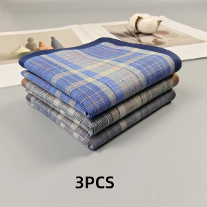 3PCS fabric handkerchief Thin style mens business plaid western cloth outdoor decorative handkerchief soft sweat 15.7 inch