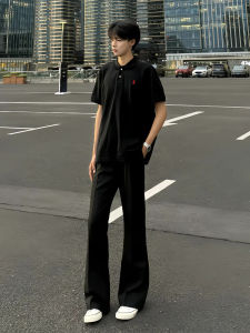 Black Ice Silk Straight Leg Mens Summer Thin Drapey Pants Cleanfit High Waist Micro Flared Pants Casual Straight Leg Trousers