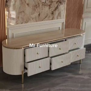 Meja TV Model Salur Top Marmer Krem