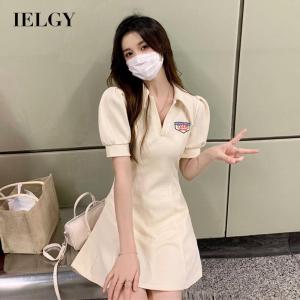 IELGY womens waist slimming short sleeve polo collar dress