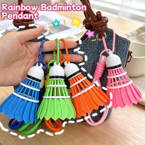 Rainbow Gradient Badminton Charm PETG Material 6.2x6.2x9cm with Lanyard for Bag Key Car Interior Decoration
