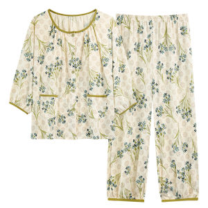 MiiOW | ชุดนอนผู้หญิง MiiOW ฤดูร้อน 2025 ชุดนอนแขนยาวลายดอกไม้สไตล์ชนบท ชุดอยู่บ้านแบบสวมหัว ผ้าฝ้ายโพลีเอสเตอร์ 100%