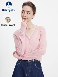 Navigare | Lyocell Pink V-neck Long Sleeve Lightweight Knit Cardigan