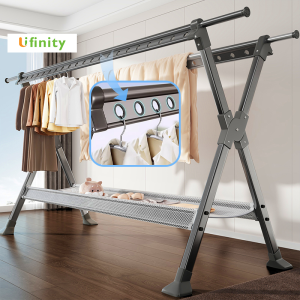 Lifinity【With Windproof Holes】Stainless Steel Thickened Non-Slip Clothes Drying Rack Telescopic Clothing Rod Extendable Clothes Hanging Racks
