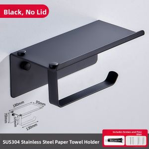 ROLONG | Drill Free Stainless Steel Toilet Paper Holder with Phone Shelf