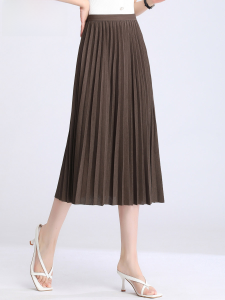 Chic Pleated Midi Skirt for Women Summer New Arrival A-Line High Waist Silk Chiffon Gown Draping Feel Mom Clothes Small Size