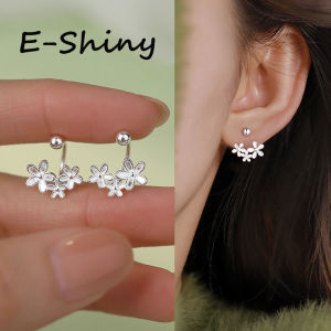 1 Pair Trendy U-shaped Three Flower Ear Hook Silver Hypoallergenic Screw Bead Earrings