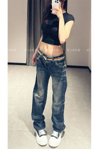 American Design Sense Embroidered Gold Wing Jeans Womens Summer Hot Girl High Street Straight Leg Micro Flared Long Pants