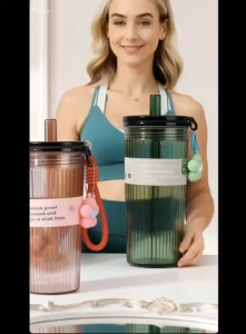 650ml Double Wall Insulated Plastic Tumbler with Straw Carry Strap & Lid – Leak-Proof Portable Juice & Water Cup for Travel Office Outdoor
