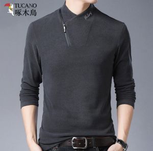 Long-sleeved T-shirt for men half turtleneck double-faced fleece sweatshirt new solid color slim-fit shirt