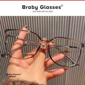 Gọng kính cận mắt vuông tròn viền lấp lánh nam nữ Braby Glasses chất liệu nhựa TR90 cao cấp kiểu dáng sang trọng MK91