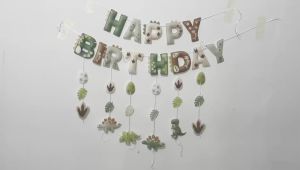 2D Felt Green Cute Dinosaur Themed Banners Hanging Garland for Boys Girls 1st 2nd3rd Birthday Baby Shower Party Wall Decorations