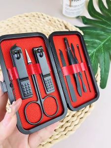Portable 7 In 1 Manicure Pedicure Tool Set Stainless Steel Travel With Case Nail Clipper Scissor Grooming Beauty Kit