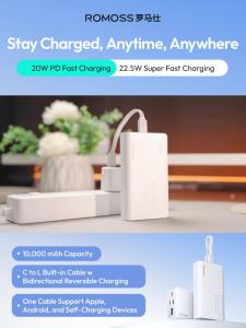 Romoss Sense4SL 10000mAh Powerbank 22.5W Fast Charging With  Detachable Cable Type C And Lightning powerbanks