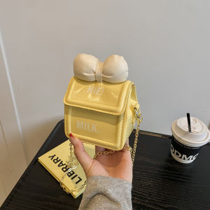 Adorable Yellow Chain Crossbody Mini Bag Womens Fashionable Korean Style Magnetic Buckle Soft PU Leather Casual Shoulder Bag