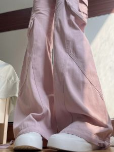 กางเกงขายาวทรงหลวมเอวสูงสไตล์อเมริกันสำหรับผู้หญิง สีชมพู เอฟเฟกต์กระชับสัดส่วน กางเกงขายาวทรงหลวมลำลองสำหรับใส่ไปทำงาน