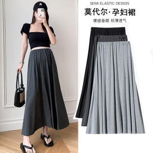 กระโปรงยาวทรงเอเอวสูงผ้าโมดอลบางสไตล์เกาหลีสำหรับฤดูร้อนปี 2025 กระโปรงยาวคลุมเข่าสำหรับผู้หญิงตั้งครรภ์ กระโปรงทรงเอเอวสูง