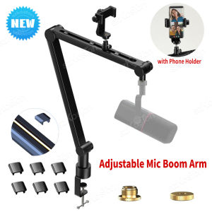 Boom Arm - Adjustable 360° Rotatable Microphone Sturdy aluminum alloy Mic Desk Table Stand Foldable Scissor Stable Mount Arms