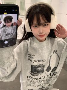 Gray American Retro Sweatshirt Loose Casual Long Sleeve Womens Style Comfortable Autumn Winter Fashion Brand Couples Top