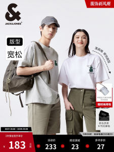 เสื้อยืดคู่รักแขนสั้นพิมพ์ลายปักผ้าฝ้ายหลวมๆ สำหรับผู้ชาย Jack Jones Spring 2025 เสื้อยืดคอกลมแขนสั้นทรงหลวมสบายๆ