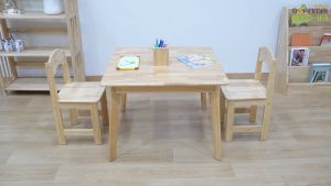 โต๊ะทำการบ้าน โต๊ะเด็ก เซทโต๊ะ 1+เก้าอี้ 2 แข็งแรง บ้านมาก 75x75x55 cm