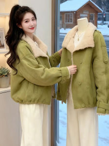 XIYUQI | Green Faux Fur Collar Slim Fit Jacket Women Loose Fit Versatile Winter 1 Piece