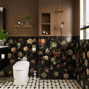 Wallpaper Hoa Hồng Phòng Tắm Chống Thấm Nước Tự Dính Phòng Khách Trang Trí Nhà Trang Trí Tường PVC Phong Cách Cổ Điển