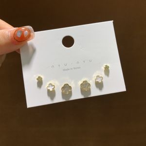 S925 Silver Needle Four Leaf Earrings Womens Fashion Jewelry Three Pairs Set Weekly Combination Korean Style Ear Jewelry