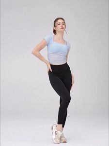 《219》 Coli Sukan Cawan Tetap Dua Keping Mesh Palsu untuk Wanita Larian Luar dengan Pelapik Dada Atasan Kecergasan Lengan Pendek Yoga untuk Wanita