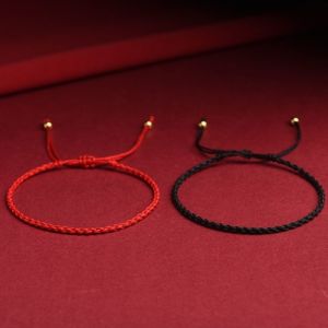 Adjustable Fine Red String Bracelet Simple Woven Couple Lucky Charm Sweet Style Cotton Linen Material for Girls And Couples