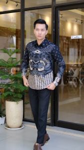 BATIK AJISAKA - EKADANTA Kemeja Batik pria Kondangan Modern Pria Slimfit Lengan Panjang Bahan Katun
