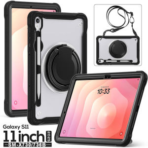 for Samsung Galaxy Tab S11 Case with Pencil Holder Protective Clear Ring Handle 360 Rotating Stand Shockproof Dropproof Rugged Carrying Shoulder Strap Kids Friendly for Tab S11 11 inch 2025(SM-X730 SM-X736B)