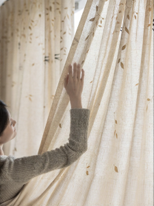 JINCHAN | New Chinese Style Spring Swallow & Willow Sheer Linen Curtains