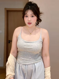 plus Size Womens Spicy Girl Vest with Built-in Chest Pad Summer Slimming Back Exposed Sleeveless Top Covering Side Breast