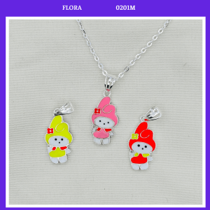 FLORA 0201M - [Có bán lẻ] Dây chuyền bạc ta hình thỏ My Melody sơn màu dành cho bé gái