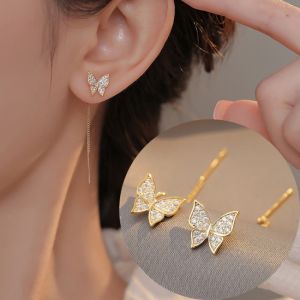 Korean Butterfly Stud Earrings Earline Female 2022 New Trendy Earrings Net Red Tassel Earring for Women Sterling Silver Needle Summer Jewellery