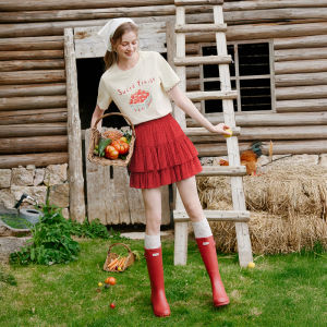 XIANGYING | Red Polka Dot Flared Skirt