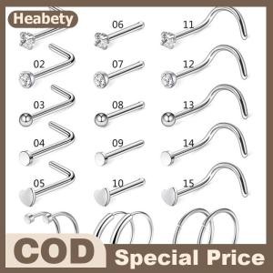 Heabety 20G Stainless Steel Straight L Bend Twist Nose Ring Set Body Piercing Jewelry